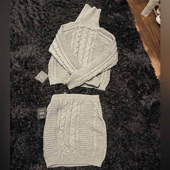 Grey Cable Knit Two-Piece Sweater Dress - Picture 2 of 9